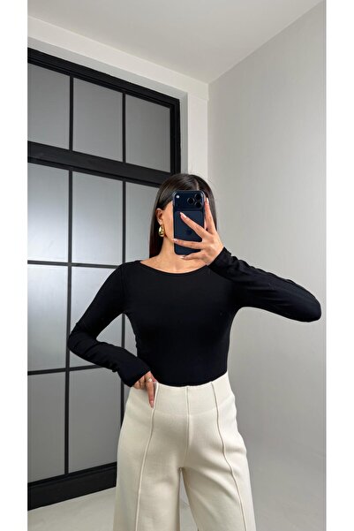 Gaus Black Boat Neck Basic Blouse Gaus-00881