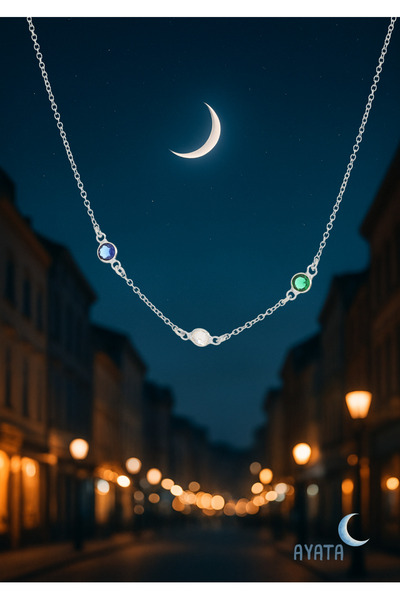 Ayata Design Doğum Taşı Gümüş Kolye Gold Rose Silver Birthstone Necklace