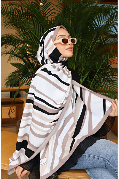 sefamerve Patterned Capri Shawl 70339-07 Mink Black