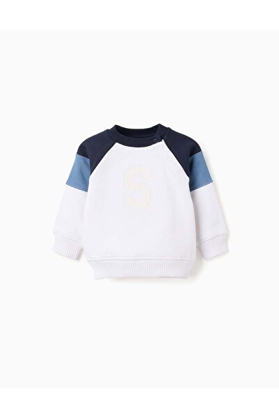 Ziddy سويت شيرت ناعم بأكمام بلون مغاير للأطفال الرضع، أبيض/أزرق