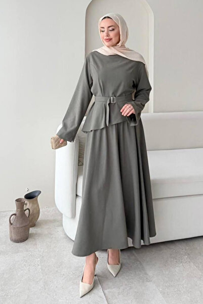 Tesettür Diyarı طقم حجاب شتوي من القطن والكتان - لون كاكي