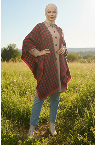 sefamerve Poncho Shoulder Shawl 2070-01 Red