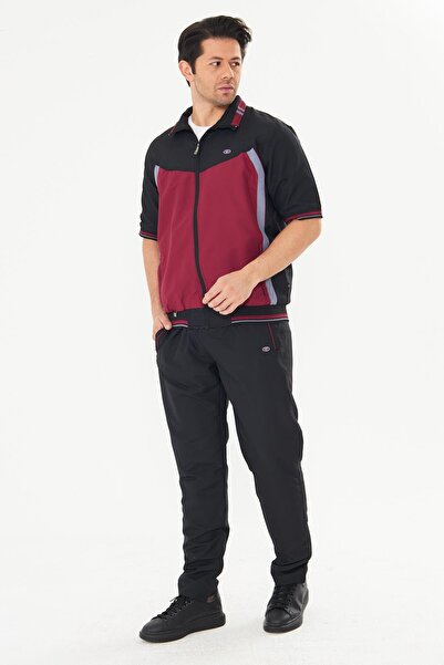 Enrico Ferry Men's Micropoly Fabric Short Sleeve Tracksuit Set Claret Red 919-B