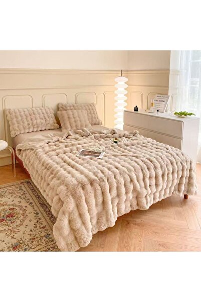 SONYA Pătură pufoasă 200x230 cm, model texturat "fluffy cloud” + CADOU Reed Diffuser EYFEL