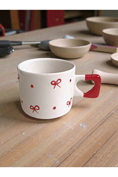 Simge Seramik Handcrafted Ribbon Embroidered Natural Ceramic Mug Cup Tea / Ca...