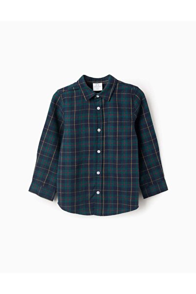 Ziddy Flannel Shirt with Check for Boys 'B&S', Green/Blue