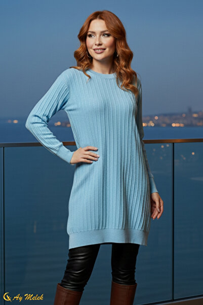 AYMELEK Women's Knitwear Sweater Long Crew Neck Plain Tunic