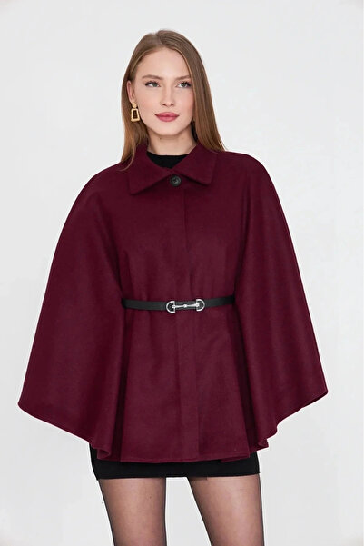 Butik معطف بونشو بحزام باللون العنابي