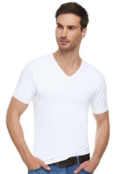 Tutku Elit Elite Men's V-Neck Elastane Undershirt 2-Pack 1303-White-White