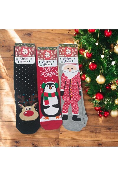 3 ÇİFT KARIŞIK DESEN YENİ YIL YILBAŞI NOEL TEMALI ÇORAP
