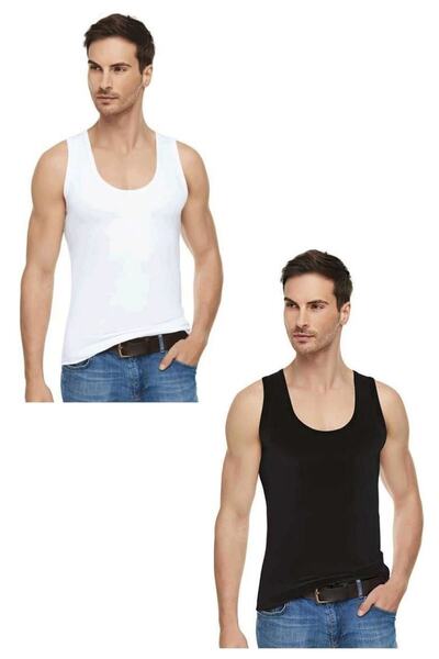 Tutku Elit Elite Men's 3 Black + 3 White Elastane L Stretch Fabric Cotton Undershirts 6-Pack Abani Classic-Black + White-Si̇