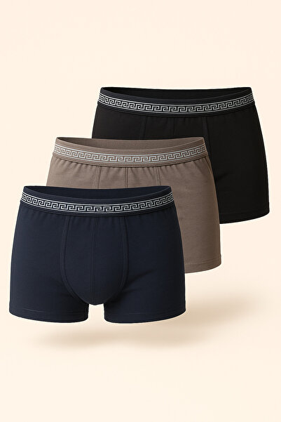 Katia&Bony Men's 3-Piece Patterned Elastic Waist Boxer Set Black / Navy Blue / Smoked