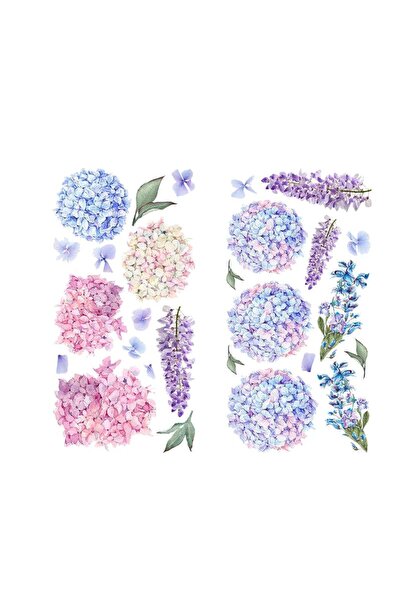 Yash Decorative floral sticker with Lavender and Hydrangea, 60x30 cm, multicolor