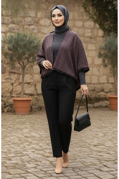 sefamerve Shoulder Shawl 1082-01 Black Red