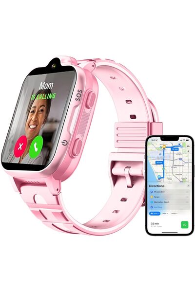 Generic UAETECH 4G Kids Smart Watch (Pink) - HD Touch Screen, IPX7 Waterproof
