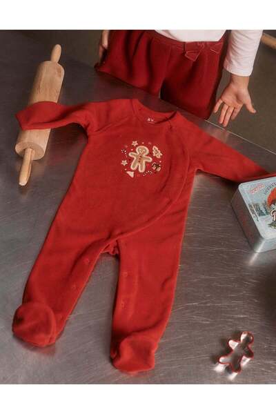 Ziddy Polar fleece babygrow with embroidery for newborns and babies, red