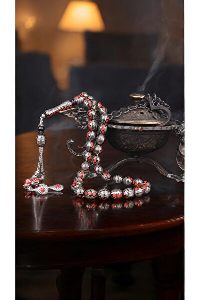 İnan Tesbih MERCAN VE GÜMÜŞ İŞLEMELİ ÖZEL İŞÇİLİK GÜMÜŞ PÜSKÜLLÜ KUKA TESBİH