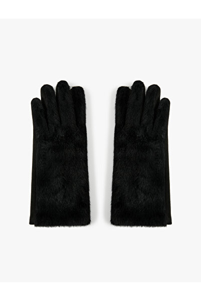 Koton Plush Detailed Faux Suede Embroidered Detailed Gloves