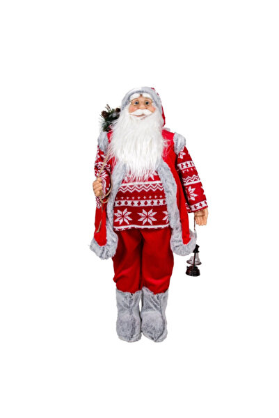 ÖZBEK Noel Baba Dekor Fener Taşıyan Kırmızı-Gri 40x90cm