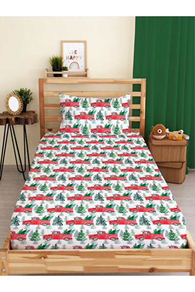 Evmila Pine Tree and Truck Patterned Single Digital Printed Elastic Sheet Set (Cotton) – 100X200Cm