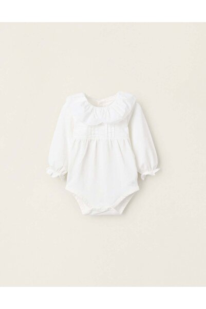 Ziddy Bodysuit with Ruffles and Frills for Newborn Girls, White