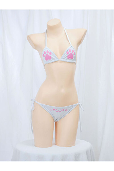 JInsh مجموعة ملابس داخلية بيكيني مثيرة برباط وطبعة مخلب قطة وظهر مجوف بثلاث ن...