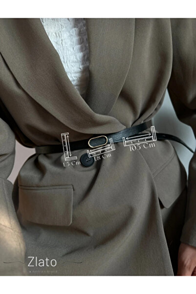 Zlato حزام نسائي أسود رفيع بيضاوي ذهبي أنيق وراقٍ للبنطلون والسترة والقميص