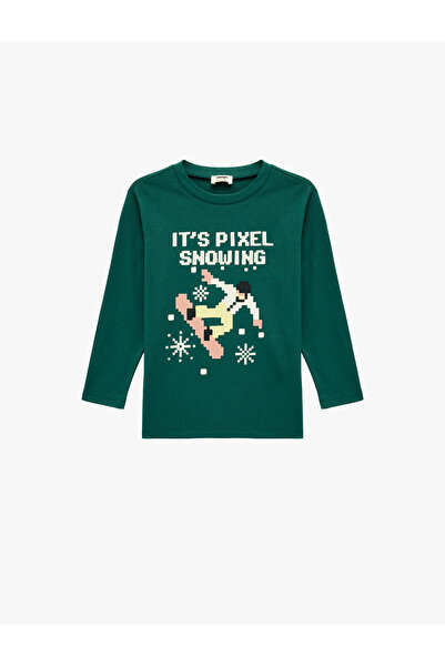 Koton Cotton Long Sleeve Crew Neck New Year Printed New Year T-Shirt