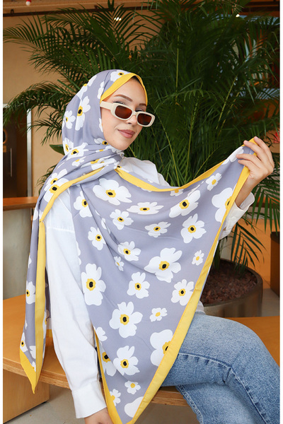 sefamerve Капрі-шаль з квітковим візерунком 70341-01 Жовтий Сірий