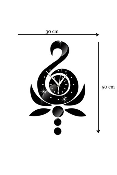 Yash Decorative wall clock Swan, made of acrylic mirror, 30x50 cm, black color