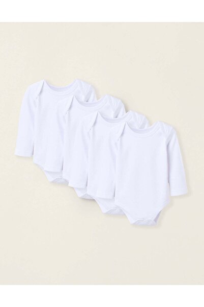 Ziddy Pack of 4 Plain Cotton Bodysuits for Newborns and Babies, White