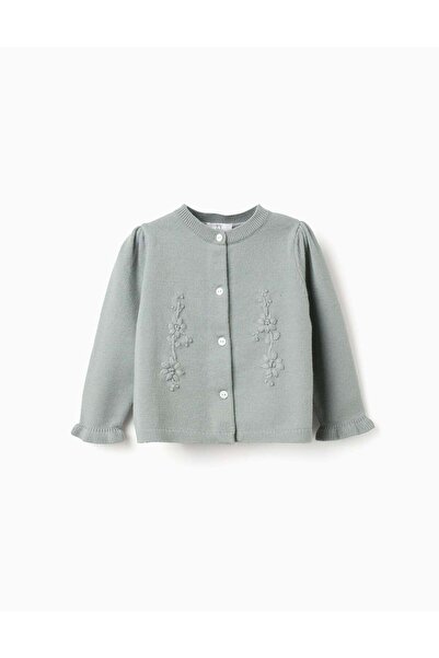 Ziddy Cardigan with embroidery and ruffles B&S for baby girls, light green