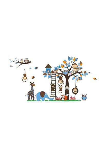 Yash Set 4 Stickere autocolante Casuta din copac, cu pasari si animalute, 30x90 cm, multicolor