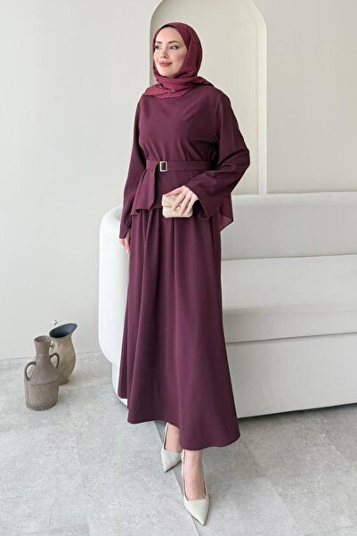 Tesettür Diyarı Costum Hezal Tesettür de iarnă din bumbac și in - Roșu Claret