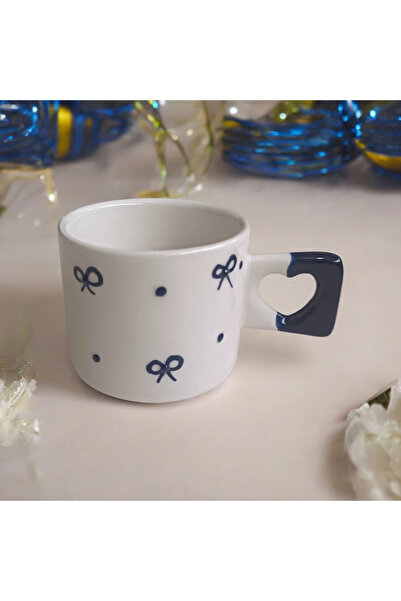 Simge Seramik Handcrafted Ribbon Embroidered Natural Ceramic Mug Cup Tea / Cappuccino Cup