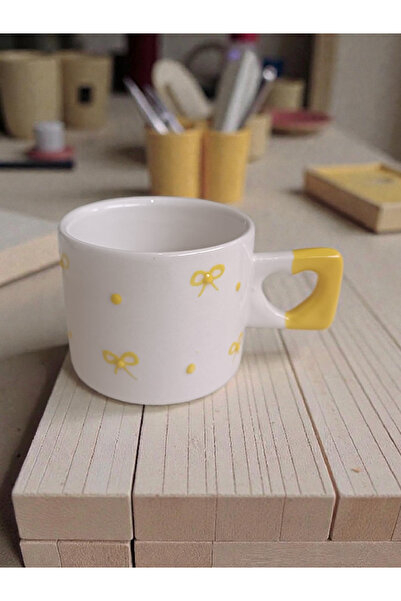Simge Seramik Handcrafted Ribbon Embroidered Natural Ceramic Mug Cup Tea / Ca...