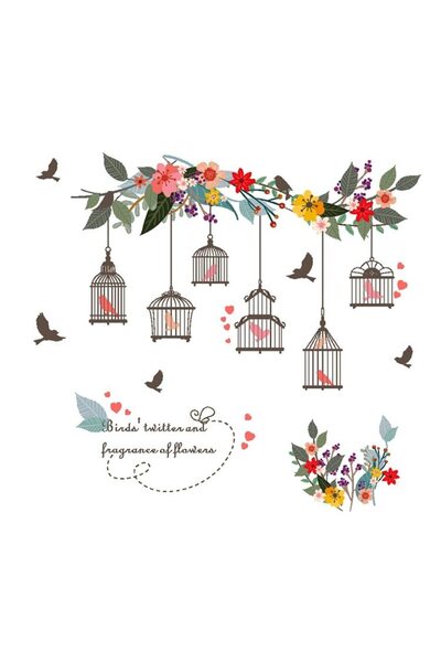 Yash Sticker decorativ Colivii si pasari zburatoare, 30x90 cm, multicolor