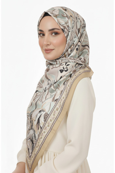 sefamerve Cotton patterned cocoon shawl 70327-01 mustard mint green