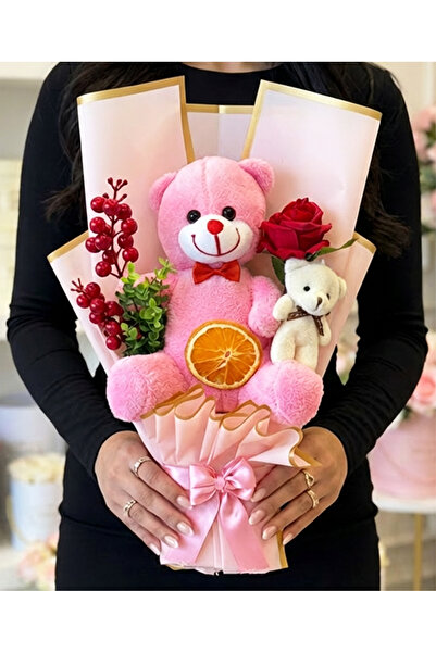 lenostra Kokinalı Güllü Ayıcıklı Buket - Ayıcık Buketi - Kokina Buket - Sevgi...