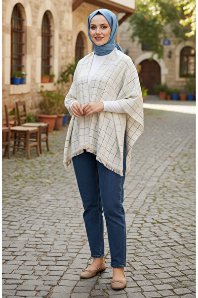 sefamerve Shoulder Shawl 1069-01 Beige Ecru