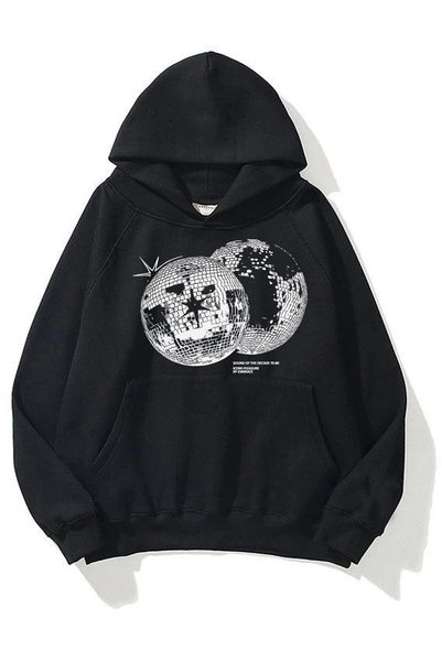 Rokeby Unisex Disco World Black Hooded Kangaroo Pocket Sweatshirt