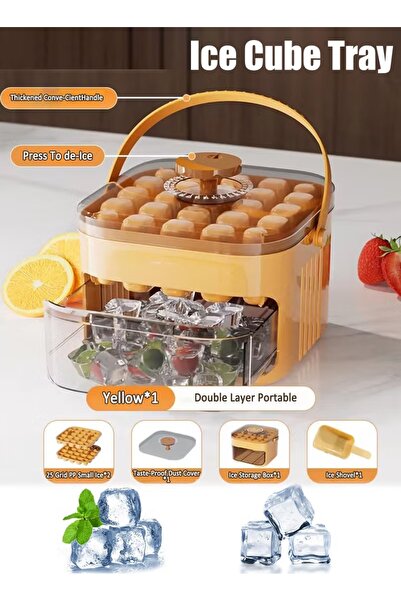 Generic Ice Cube Tray Ice Cube Mold with Lid, Storage Bin & Scoop 25 Cube Easy Press to Release (Orange)
