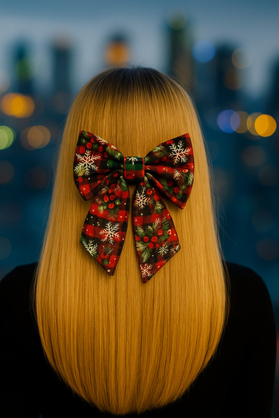 PaminBags Aksesuar مشبك كبير قابل للقفل على شكل فيونكة منقوشة لعيد الميلاد