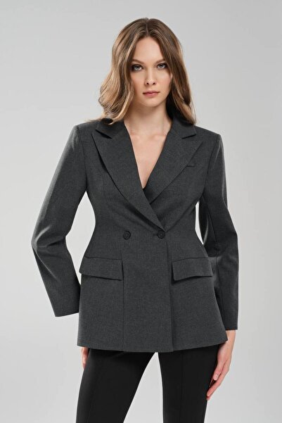tw3 Women's Waist-Fitted Double-Breasted Closure Design Blazer Jacket
