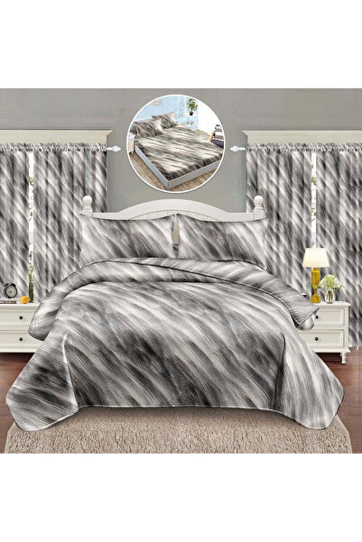 trendyhome Double Bed Linen Set 8 Pieces (6+2 Drapes), Thick Finet Cotton, Abstract Gray SE-23