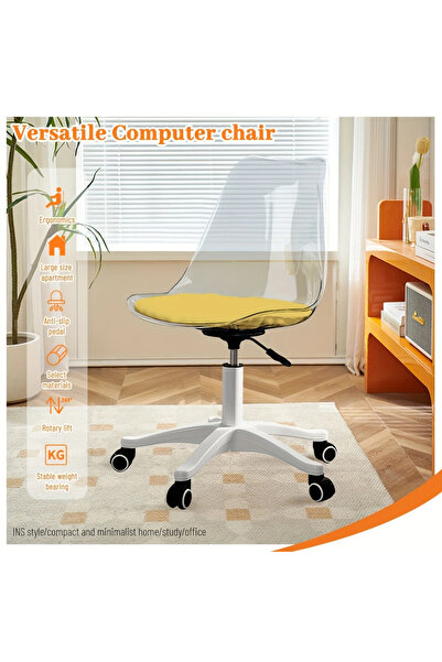 CHOIWIN كرسي كمبيوتر شفاف مريح - كرسي مكتب قابل للتعديل بزاوية 360 درجة مع دعم قطني كامل