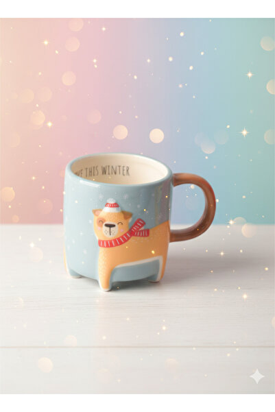 Tohana Winter Themed Ceramic Mug with 3D Animal Figures 420 ml