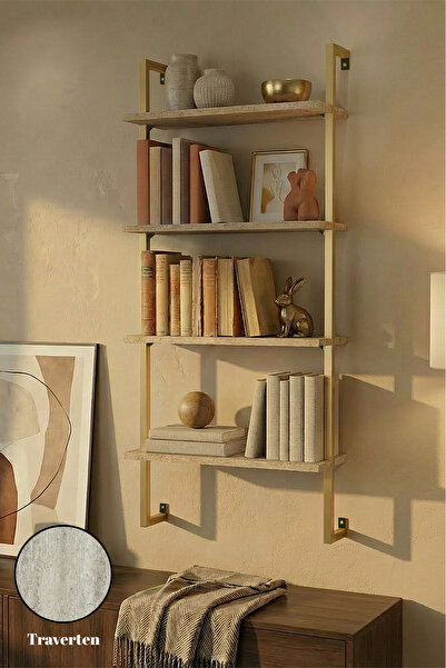 Euromob 60x20 cm, 4 Raflı Kitaplık | Duvar Rafı & Mutfak, Banyo, Organizer, G...