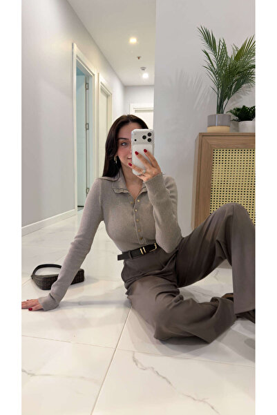 BİRCANÇİL Bluză cu detaliu snap Posti Mink