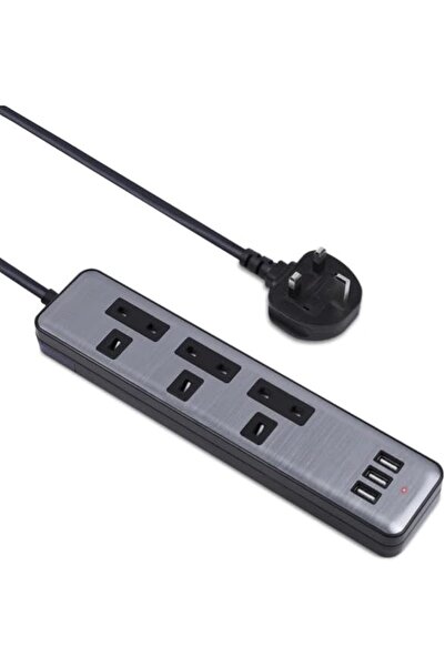 Generic UAETECH Universal Power Extension Cord, 3 AC Sockets + 3 USB Ports, Surge Protection, 2m Cable